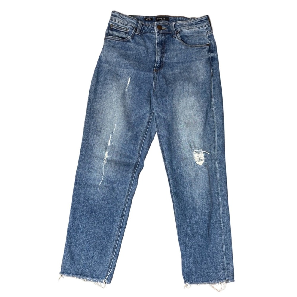 STS Blue‎ Alicia Mom Jeans Size 28 Distressed Raw Hem Denim Ankle Cropped - Picture 2 of 11